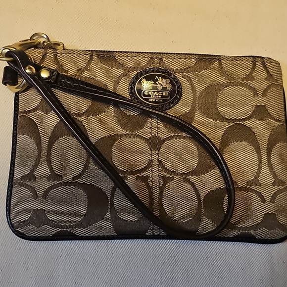 Coach Canvas Black and Tan Signature Wristlet - Picture 2 of 3